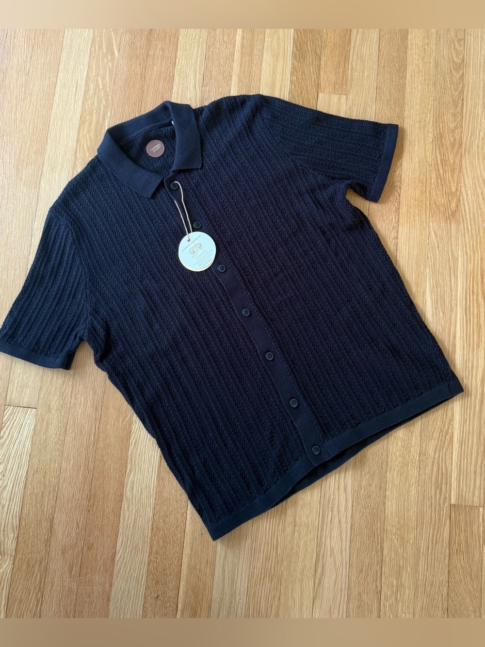 Common People Men’s XL Black Knit Button Front Polo Shirt 100% Cotton NWT